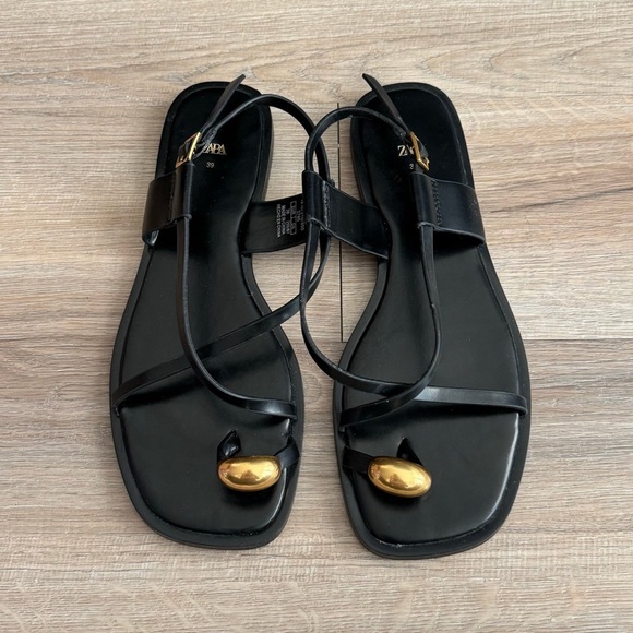 Zara Flat Strappy Sandals with Metal Embellishment - Picture 1 of 3